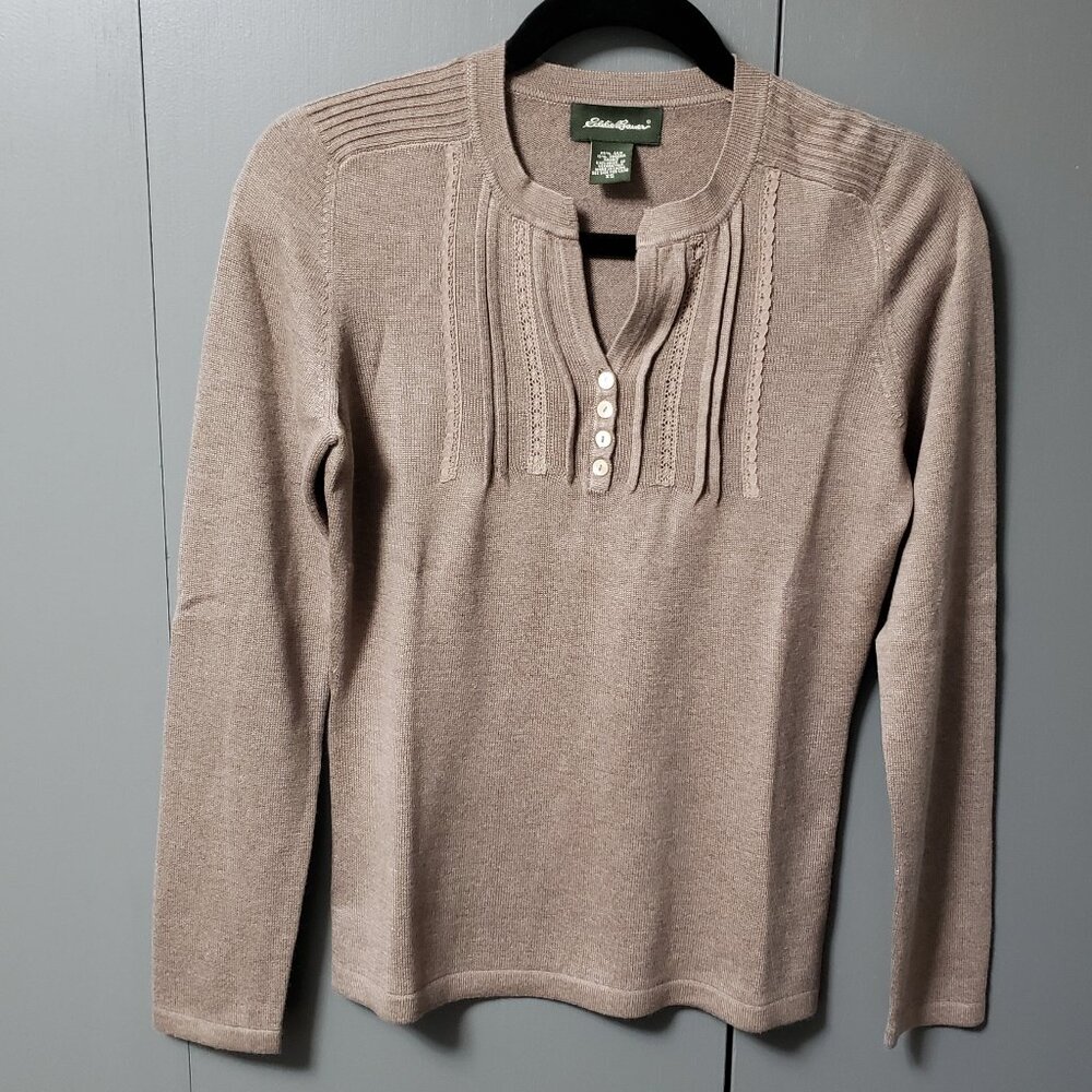 VTG Eddie Bauer 85% Silk Blend Henley Sweater - Picture 2 of 7